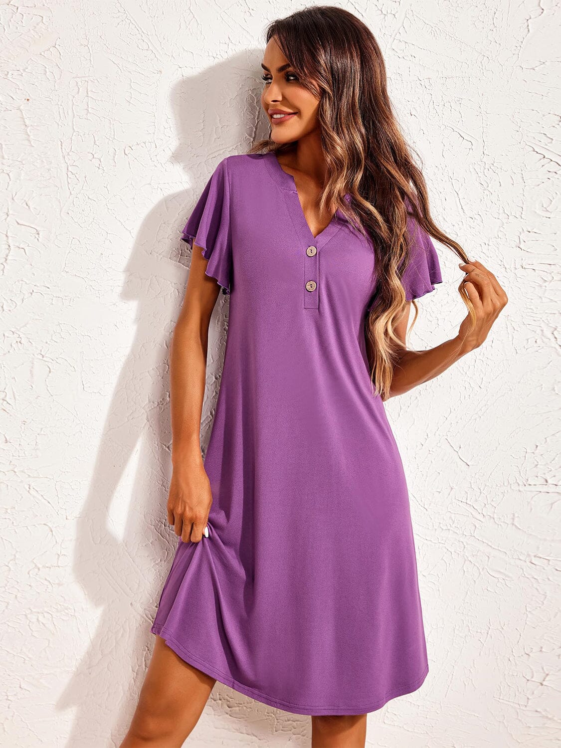 Notched Short Sleeve Lounge Dress - Sydney So Sweet