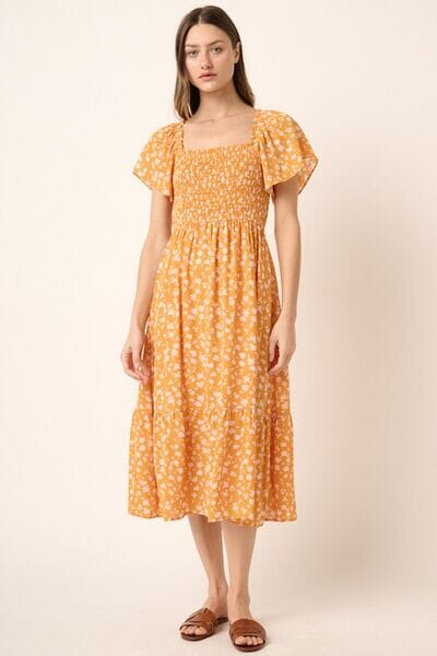 Mittoshop Flower Print Flutter Sleeve Smocked Midi Dress - Sydney So Sweet