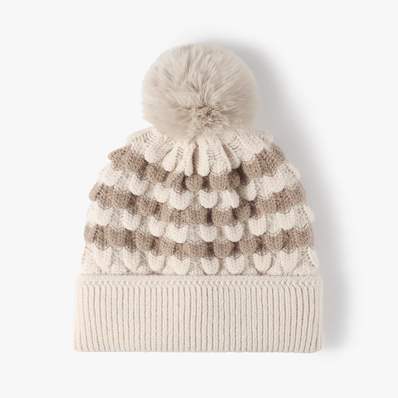 Striped Contrast Knit Hat with Pom-pom - Sydney So Sweet