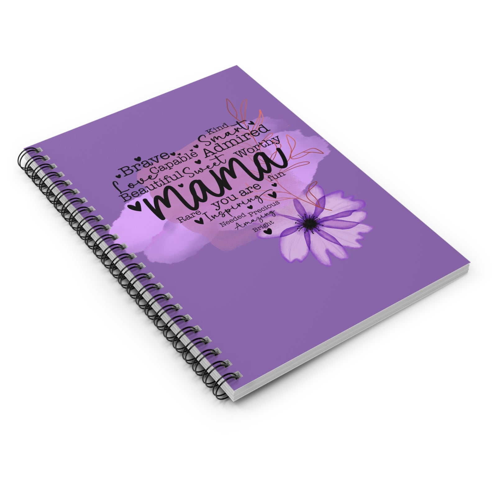 Purple Watercolor Mama Floral Spiral Notebook Inspirational Journal for Mom