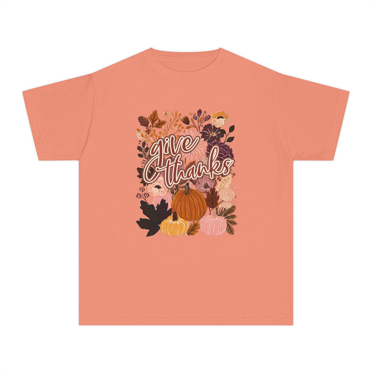 Give Thanks T-Shirt Fall Pumpkin Thanksgiving Kids Graphic Tee
