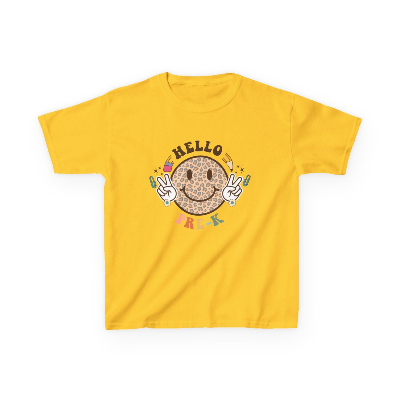 Pre-K Cheetah Smiley Face Graphic Tee Back-to-School Pre-K Kids T-Shirt
