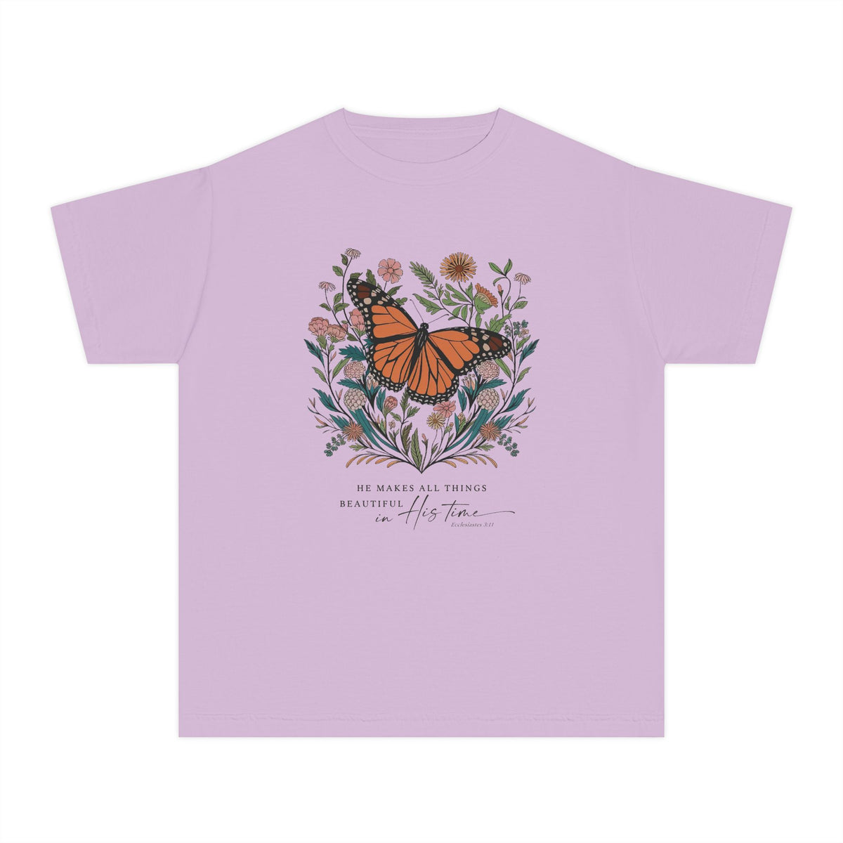He Makes All Things Beautiful T-Shirt Christian Butterfly Kids Graphic Tee