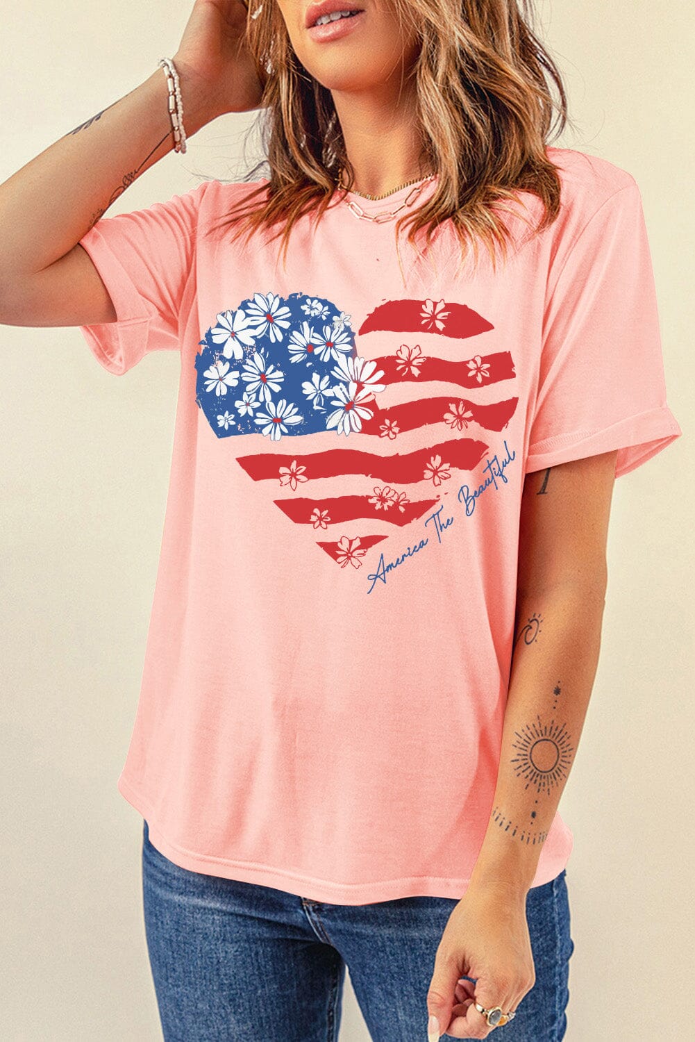 Heart Round Neck Short Sleeve T-Shirt - Sydney So Sweet