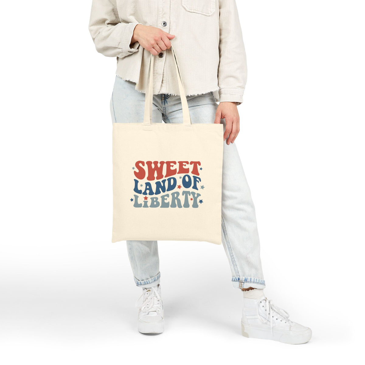 Sweet Land of Liberty Patriotic Cotton Canvas Tote Bag