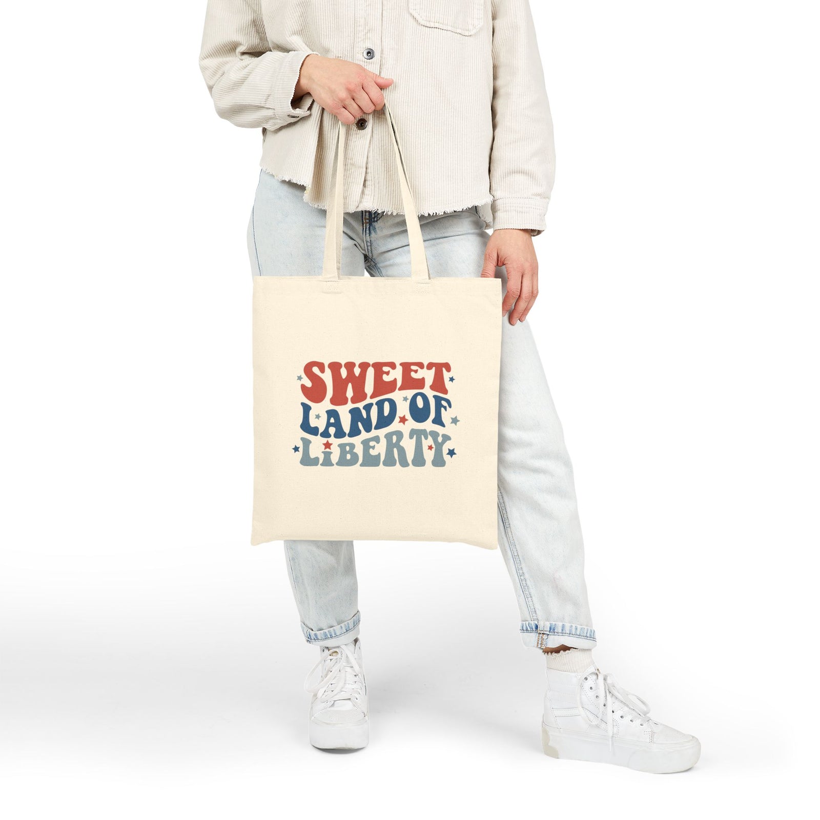 Sweet Land of Liberty Patriotic Cotton Canvas Tote Bag