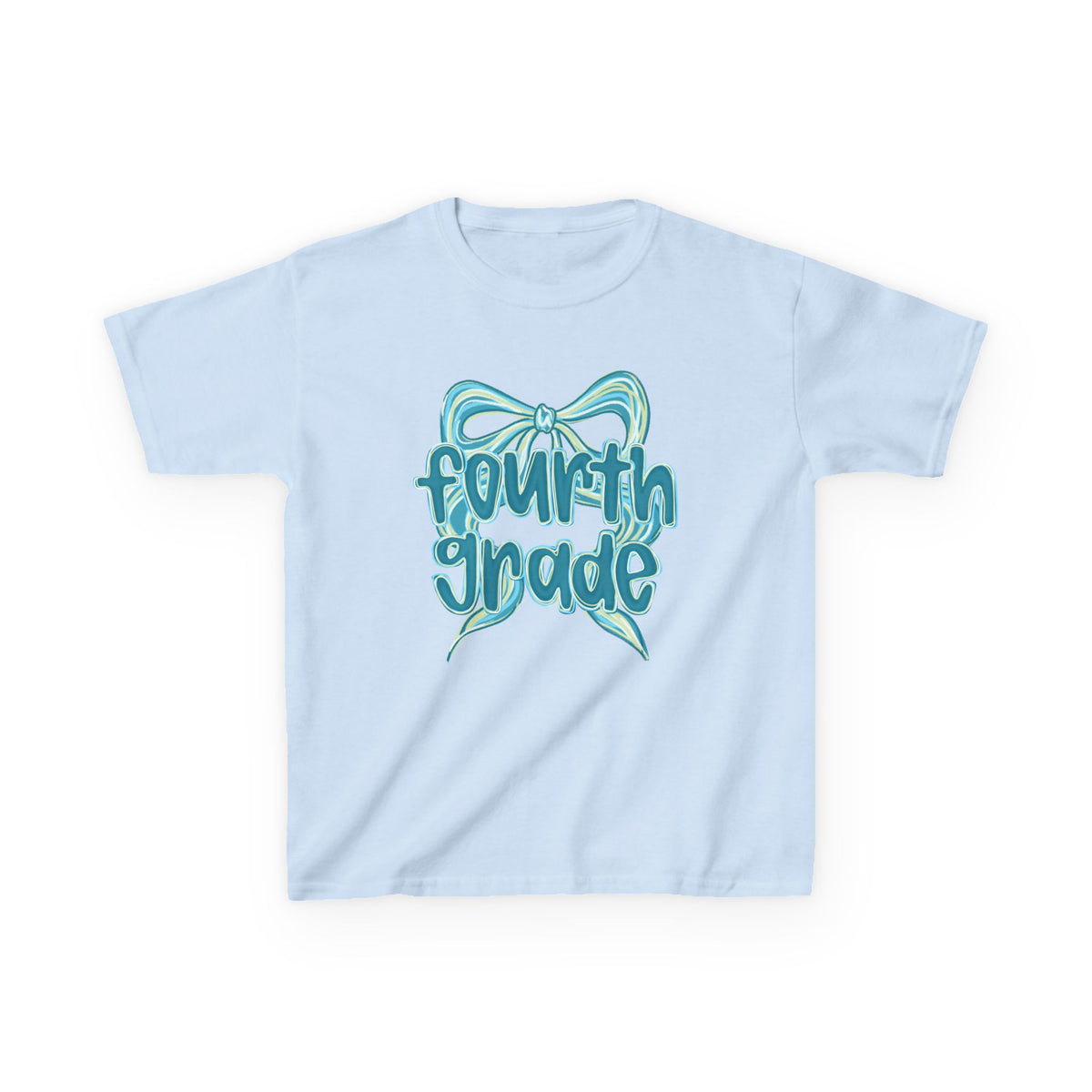 Fourth Grade Kids Tee Cute Blue Coquette Bow Back to School 4th Grade T-Shirt