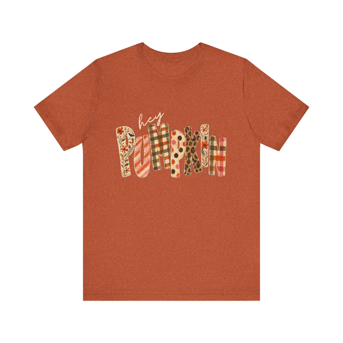 Hey Pumpkin T-Shirt Fall Plaid & Floral Pumpkin Graphic Tee