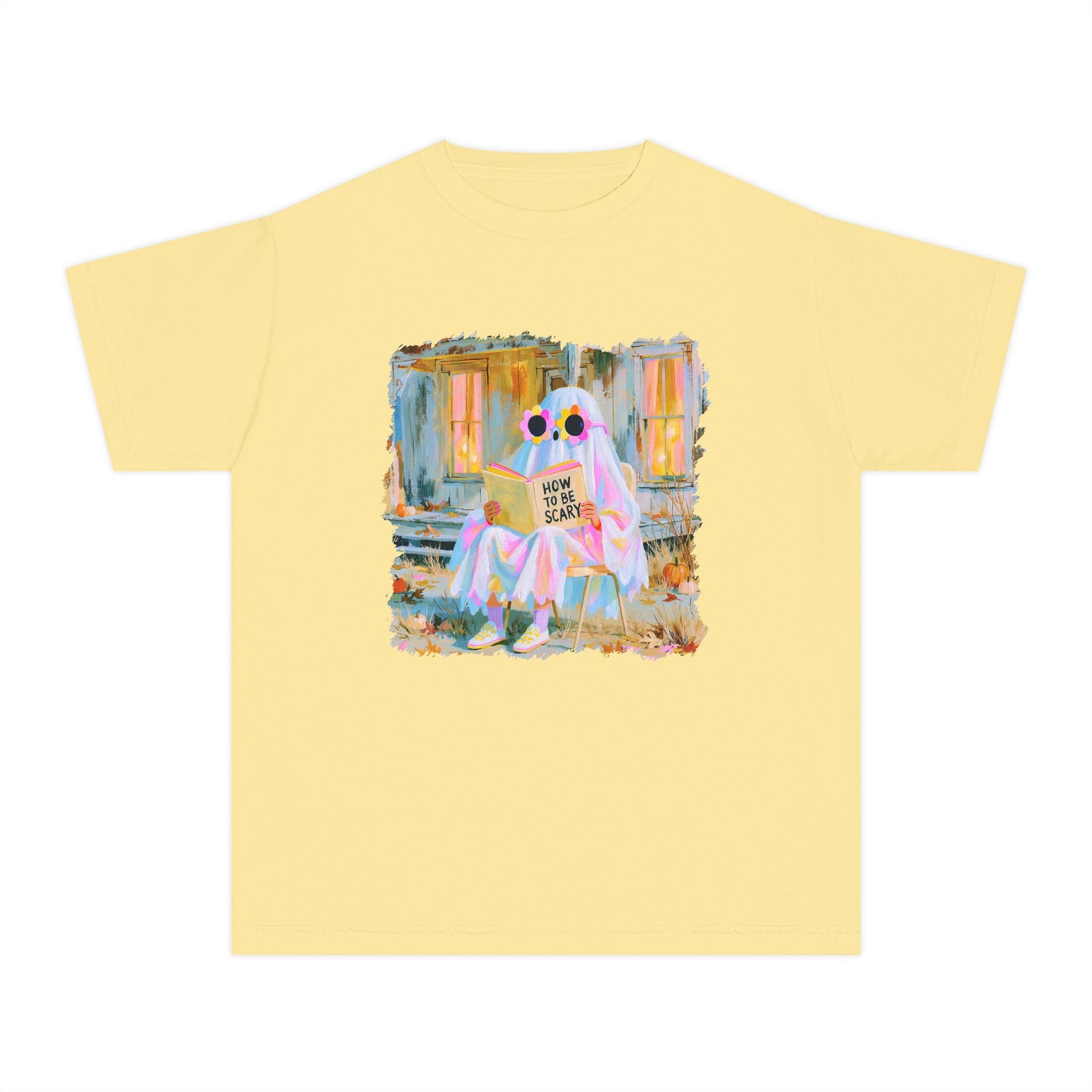How to Be Scary Ghost Book T-Shirt Pastel Retro Spooky Halloween Kids Graphic Tee