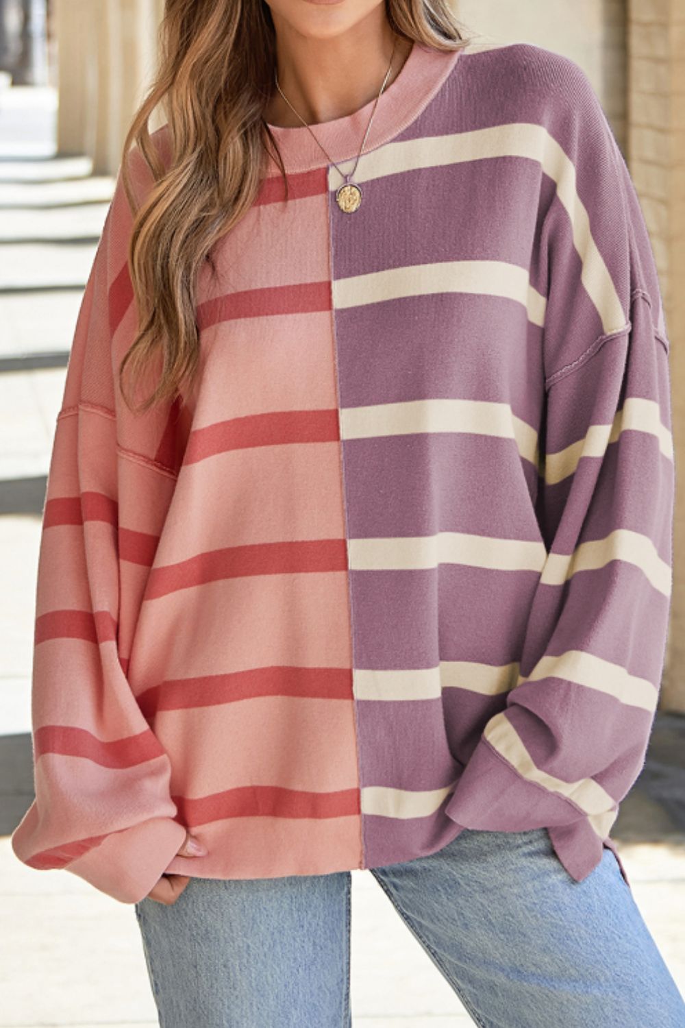 Contrast Striped Long Sleeve Sweatshirt - Sydney So Sweet