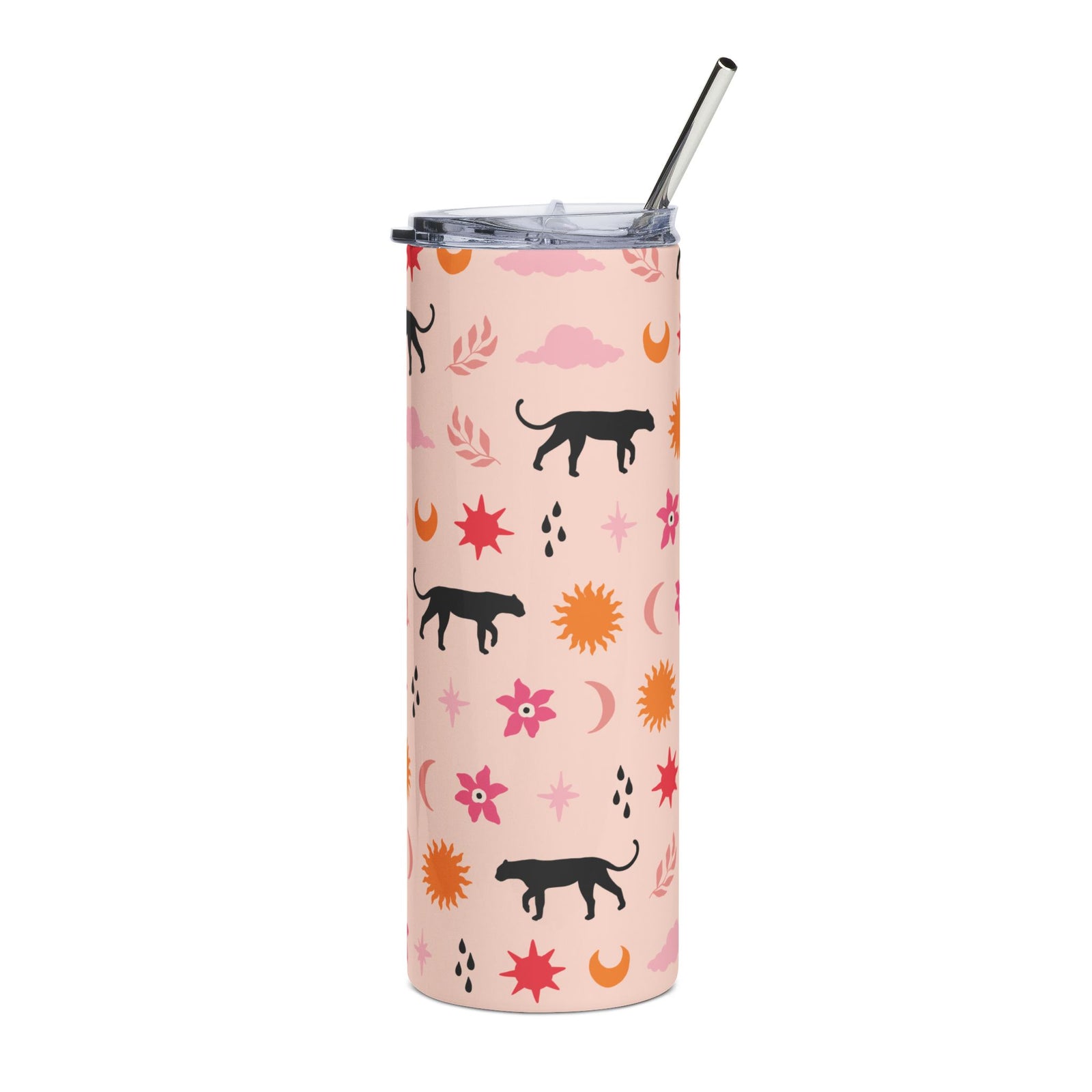 Girly Celestial Panther 20oz Floral Stainless Tumbler Insulated Travel Cup - Sydney So Sweet
