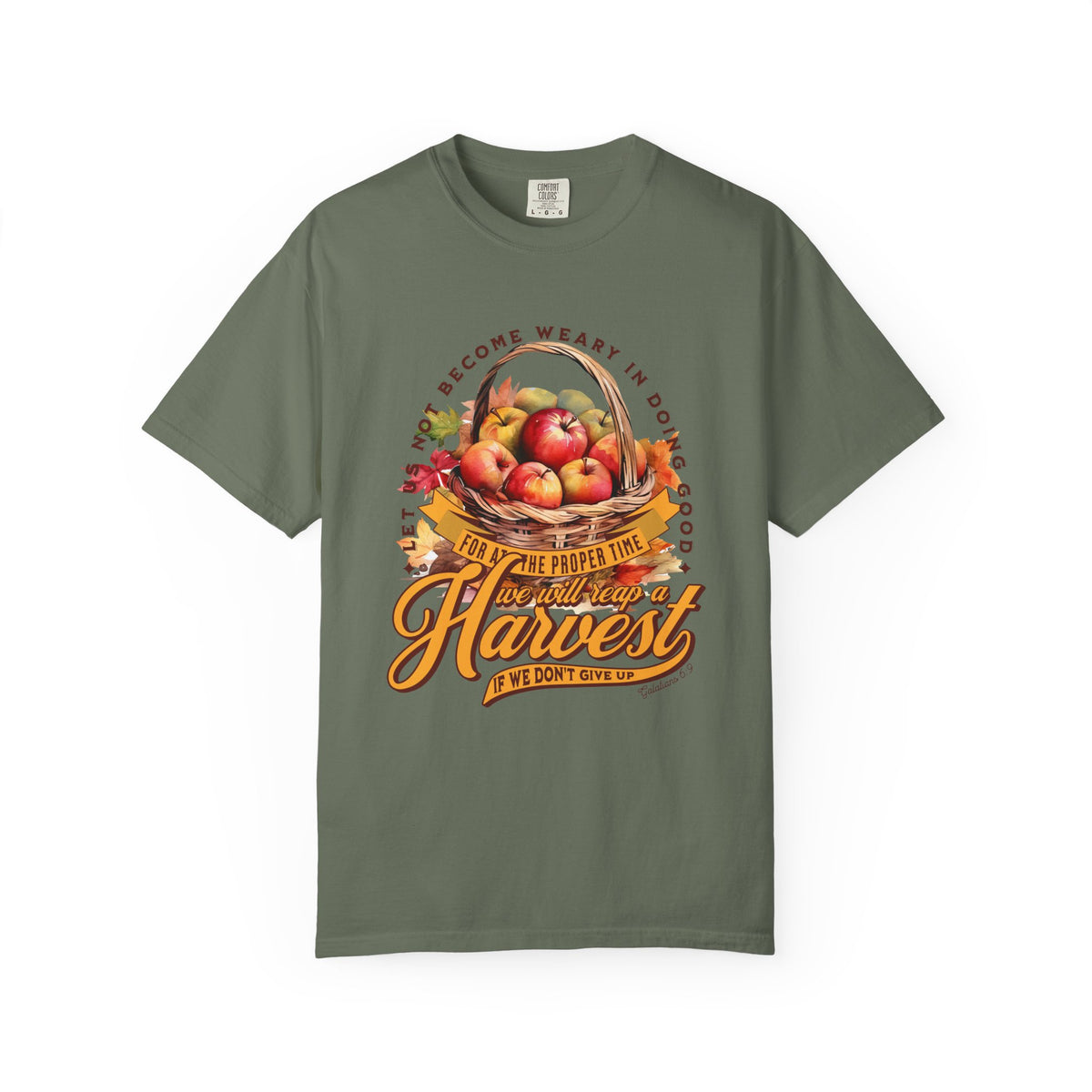 Let Us Not Become Weary Harvest Apples T-Shirt Christian Rustic Fall Tee