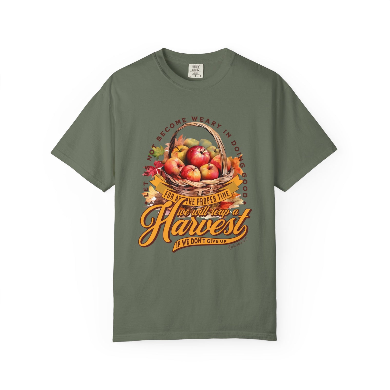 Let Us Not Become Weary Harvest Apples T-Shirt Christian Rustic Fall Tee