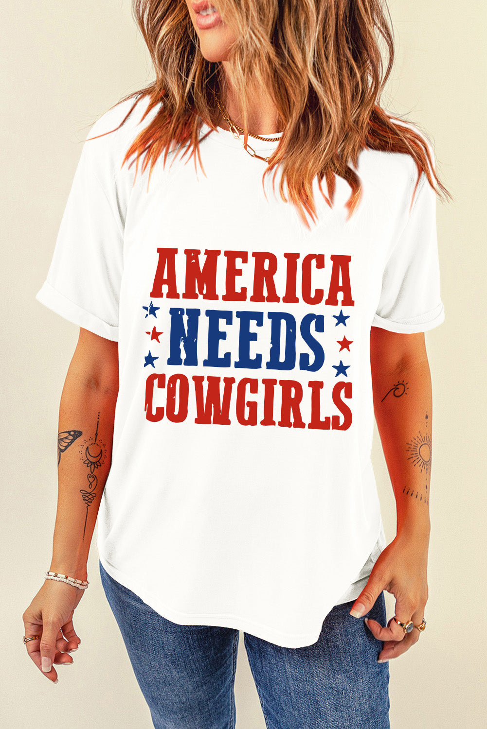 America Needs Cowgirls Women's Graphic Short Sleeve T-Shirt - Sydney So Sweet