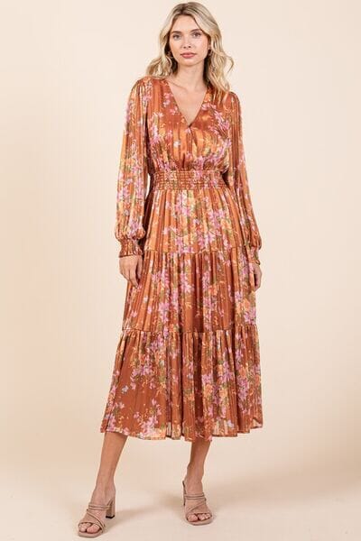 Mittoshop Flower Print Satin Lurex Stripe Smocked Midi Dress - Sydney So Sweet