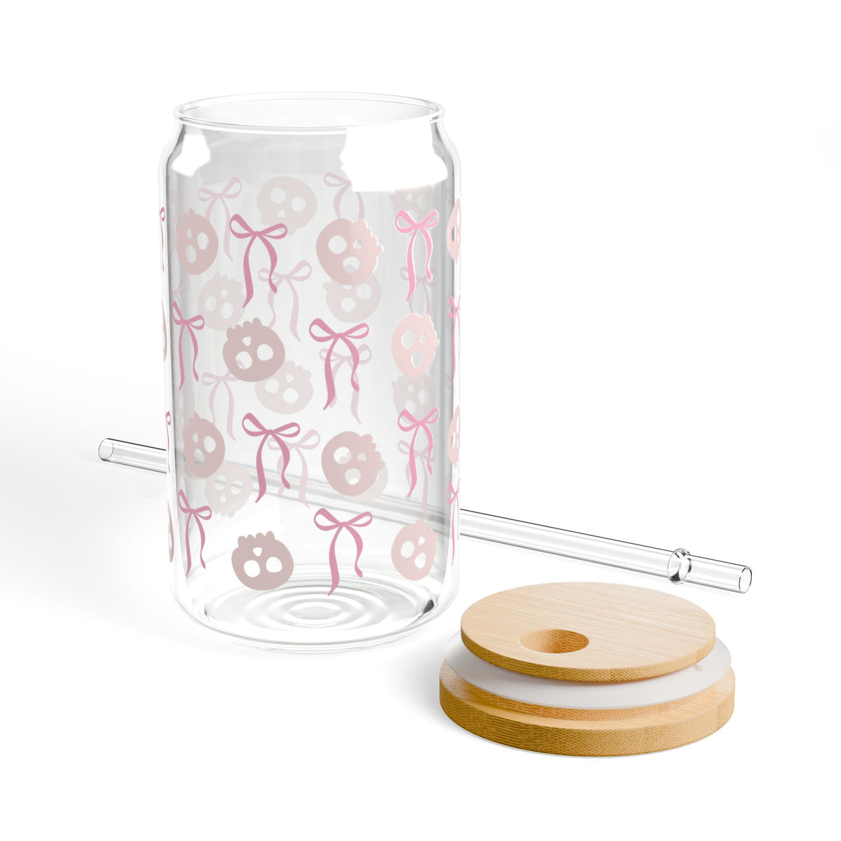 Girly Skulls Halloween Sipper Glass 16oz Reusable Drink Jar with Lid & Straw