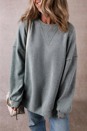 Slit Round Neck Long Sleeve Sweatshirt - Sydney So Sweet