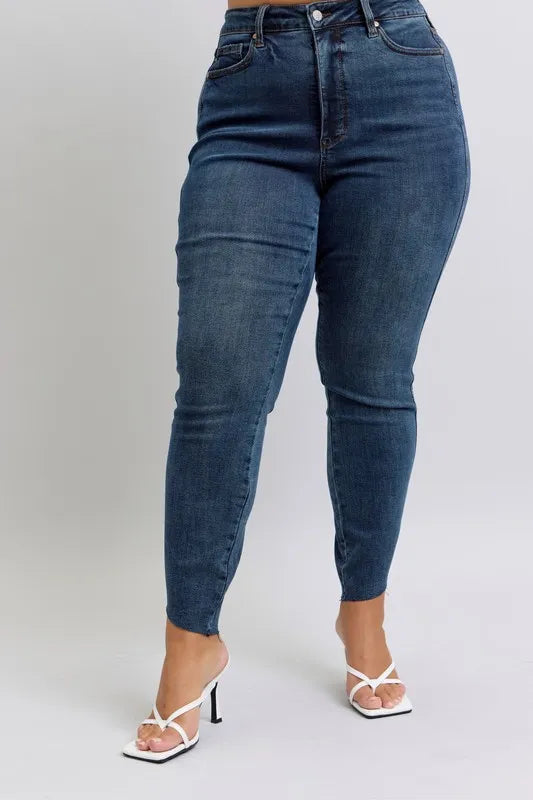 Judy Blue Full Size High Waist Tummy Control Step Hem Skinny Jeans Plus Size - Sydney So Sweet