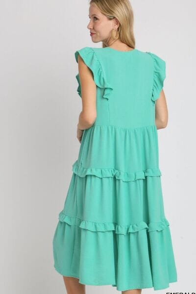 Umgee Full Size Ruffle Tiered Cap Sleeve Midi Dress Plus Size - Sydney So Sweet