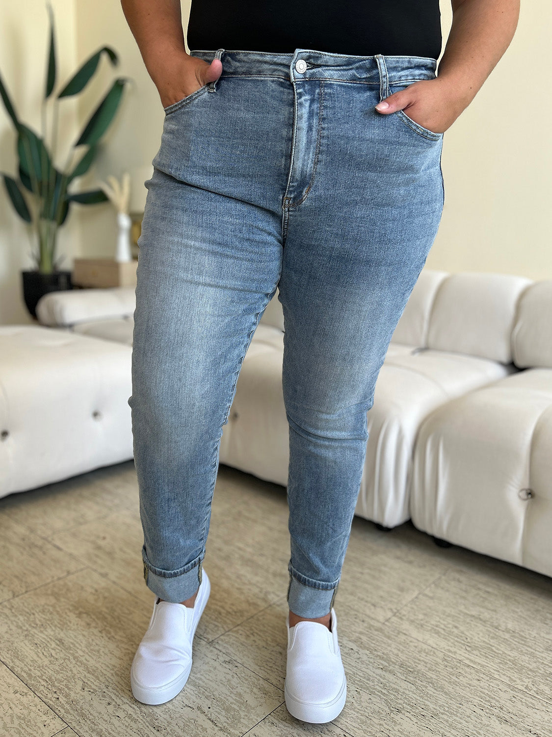 Judy Blue Full Size High Waist Cuff Hem Skinny Jeans - Sydney So Sweet