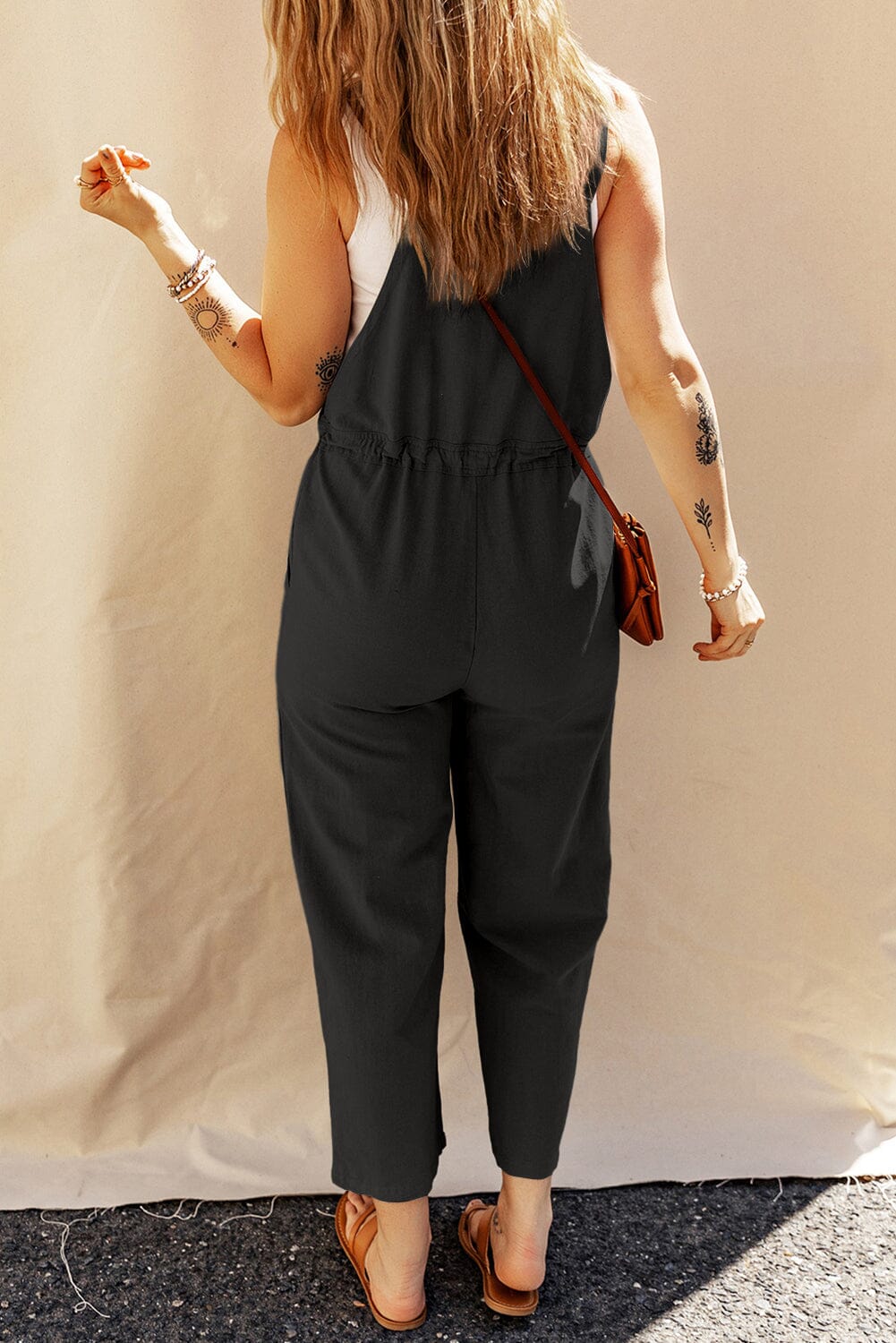 Drawstring Wide Strap Overalls with Pockets - Sydney So Sweet