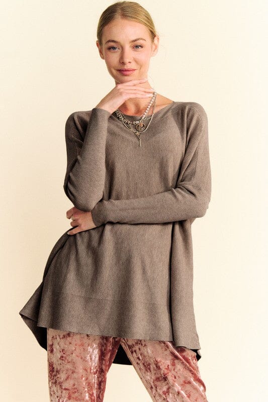 Davi & Dani Round Neck Dropped Shoulder Long Sleeve Knit Top - Sydney So Sweet