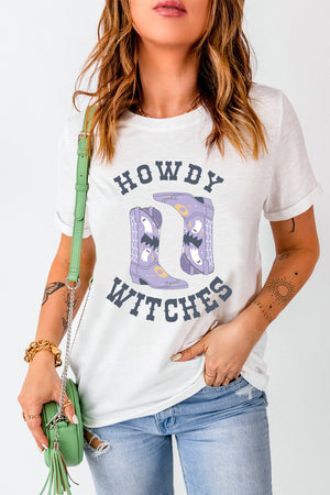 Howdy Witches Graphic Round Neck Short Sleeve T-Shirt - Sydney So Sweet