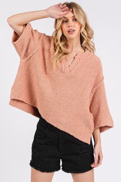 Mittoshop Side Slit Notched Drop Shoulder Sweater - Sydney So Sweet