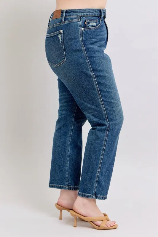 Judy Blue Full Size High Waisted Rigid Magic Non-destroy Straight Leg Jeans Plus Size - Sydney So Sweet