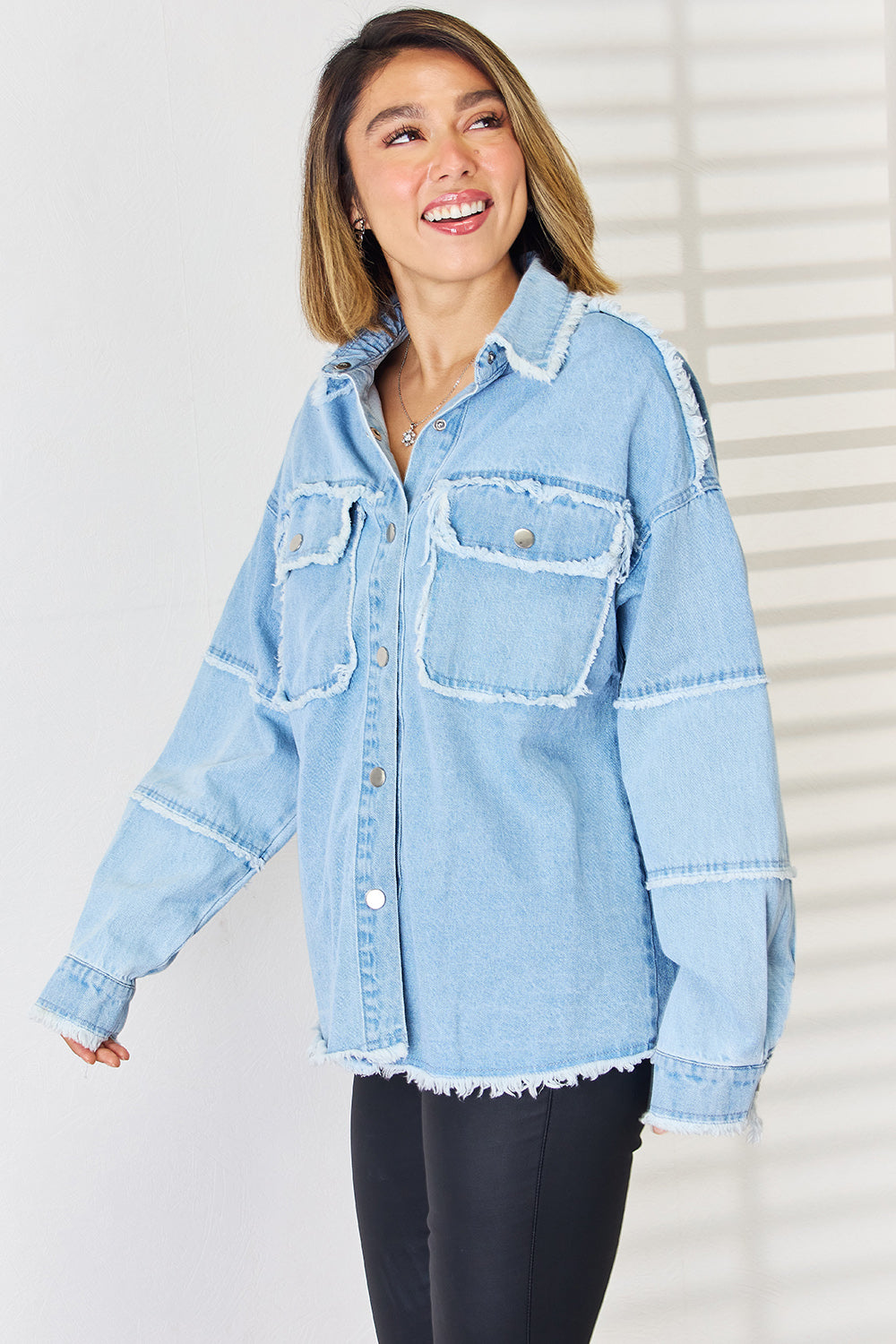 PEACE Raw Hem Dropped Shoulder Denim Top - Sydney So Sweet