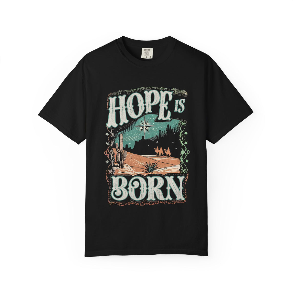 Hope is Born Christmas T-Shirt Christian Distressed Western Graphic Tee