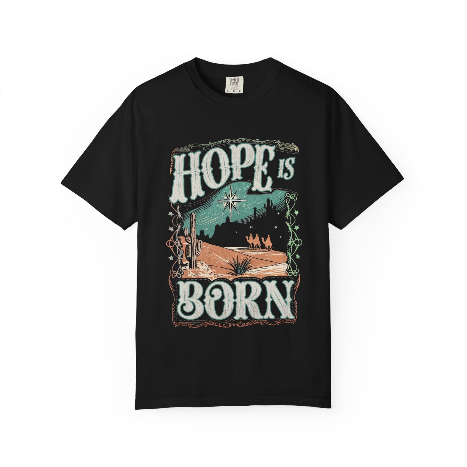 Hope is Born Christmas T-Shirt Christian Distressed Western Graphic Tee