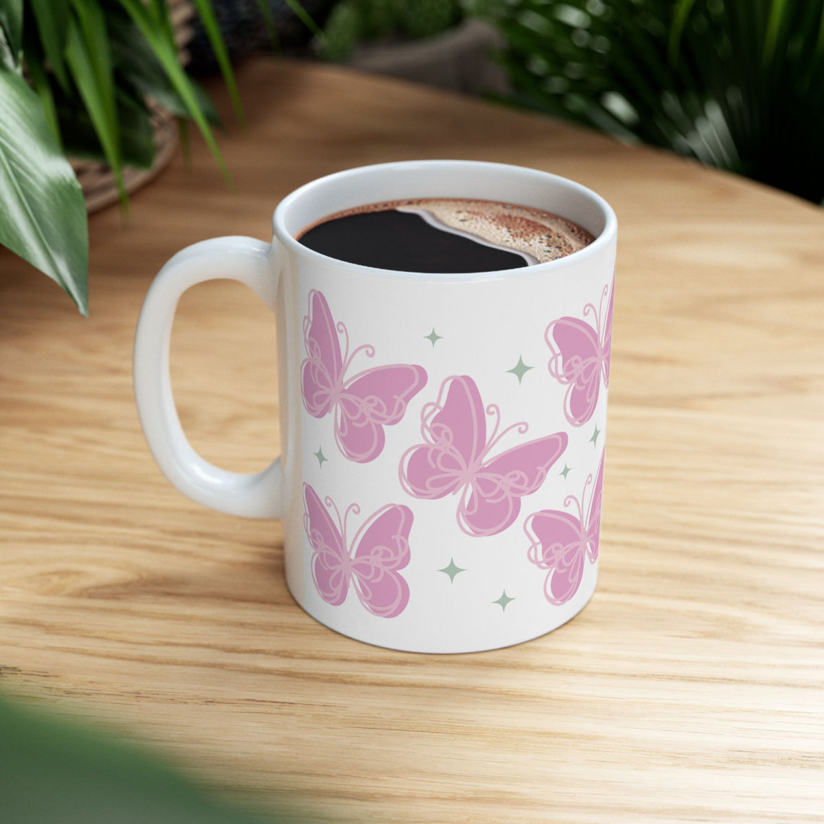 Flutter Pink Butterfly Cute Ceramic Mug Coffee Cup (11oz & 15oz)