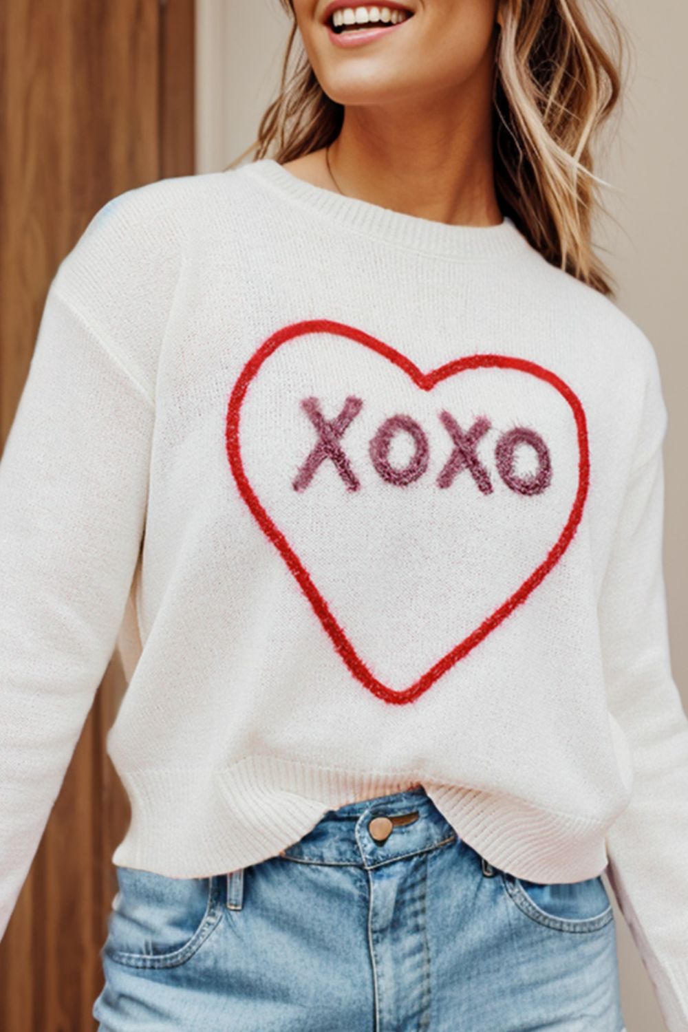 XOXO Round Neck Drop Shoulder Sweater - Sydney So Sweet