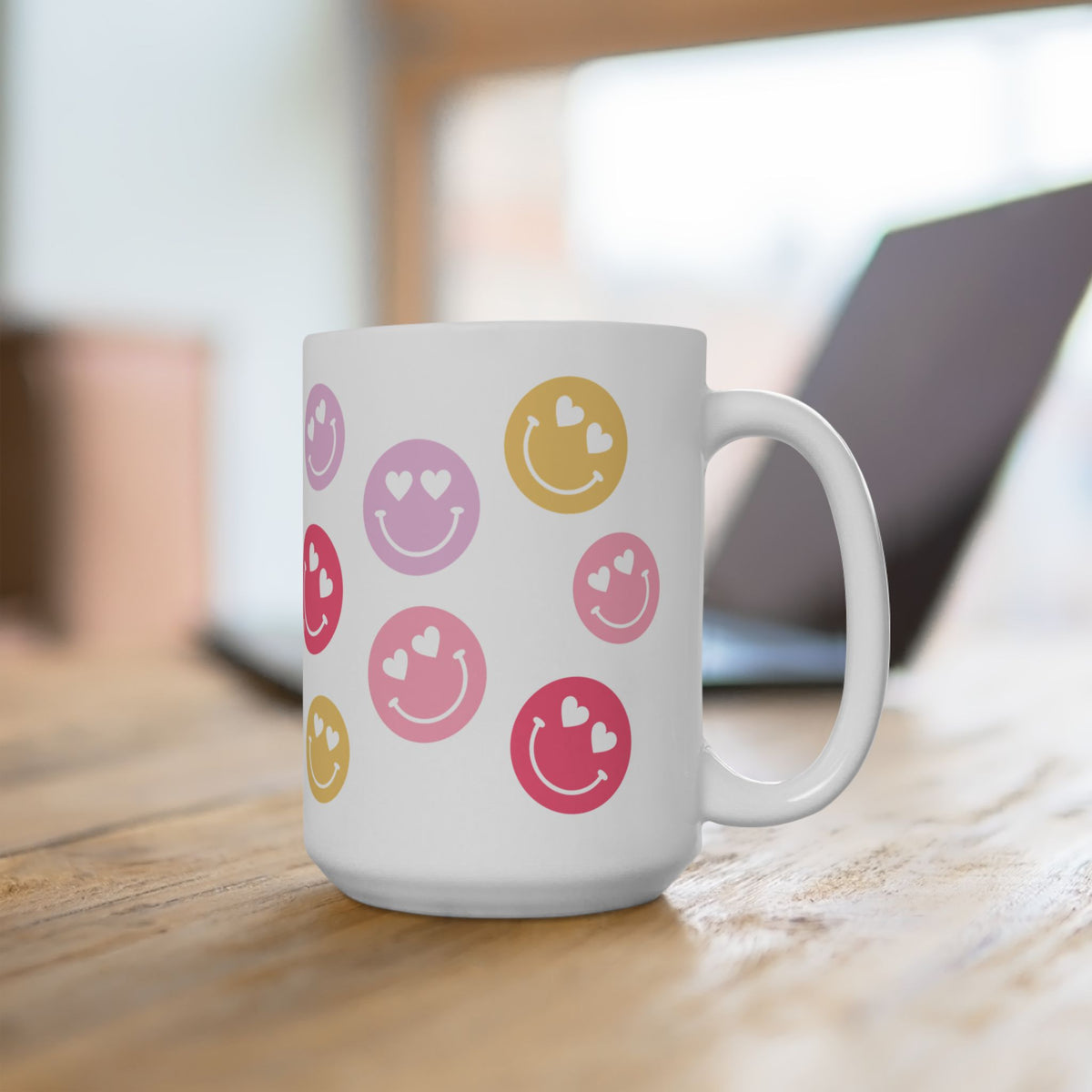 Heart Eyes Smiley Face — Cute Pastel Coffee Cup (11oz, 15oz)
