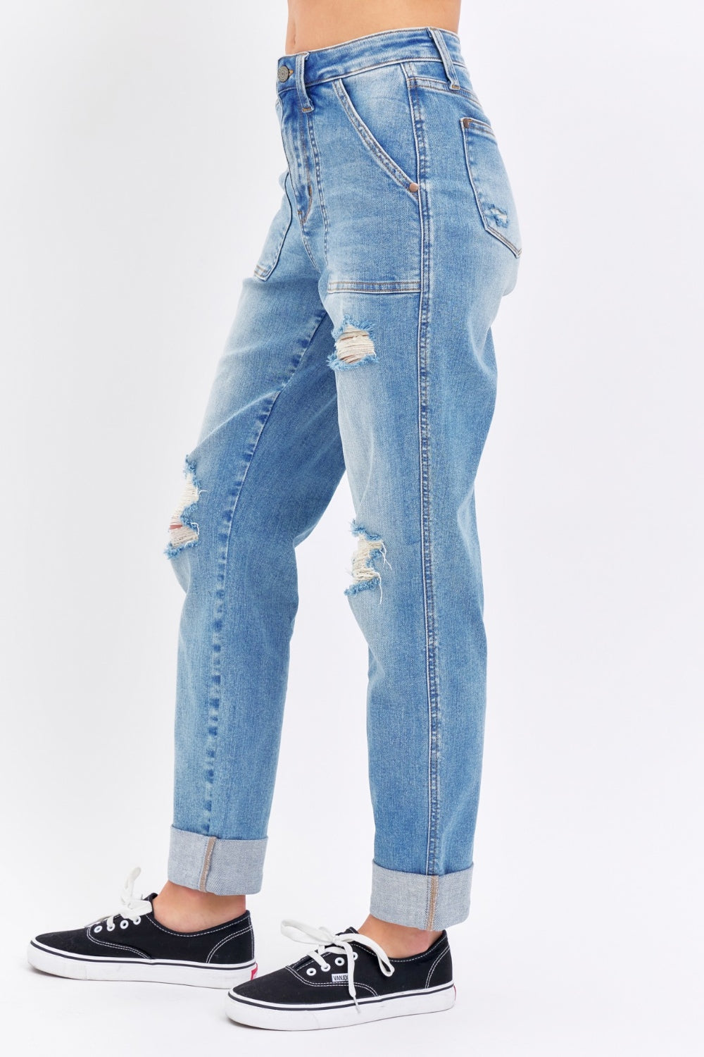 Judy Blue Full Size Distressed Straight Jeans with Patch Pockets - Sydney So Sweet