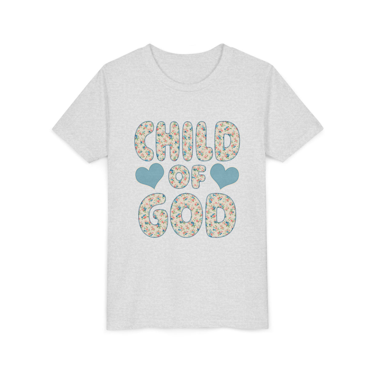 Child of God Kids T-Shirt Cute Youth Floral Bubble Letters Graphic Tee