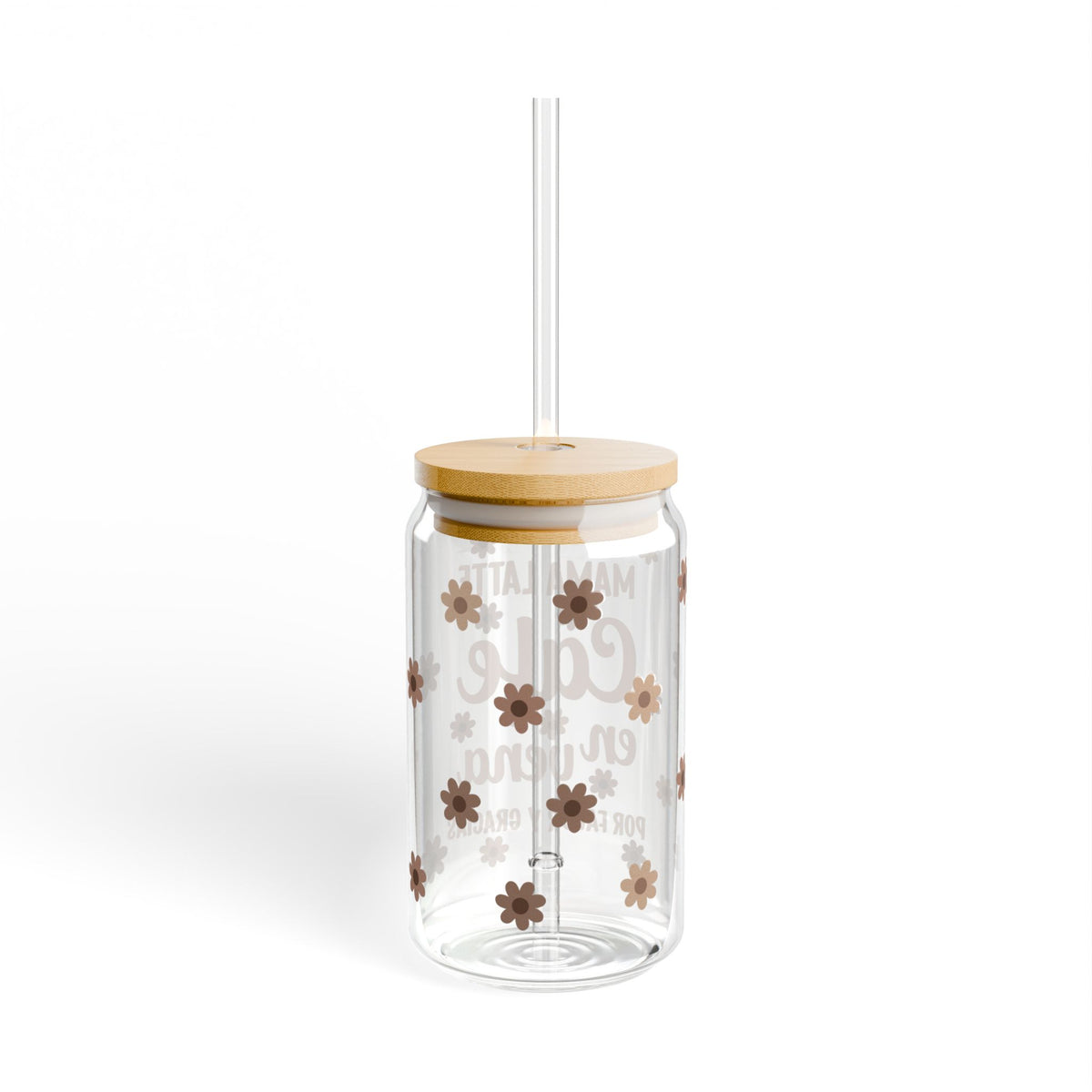 Mama Latte Tumbler Sipper Glass 16oz — Reusable Drink Jar with Lid & Straw
