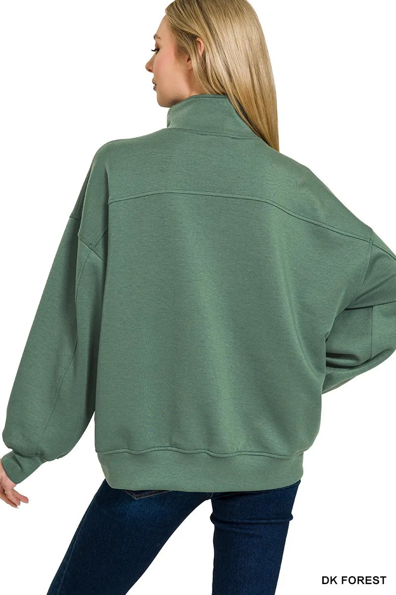Zenana Scuba Quarter-Zip Sweatshirt - Sydney So Sweet