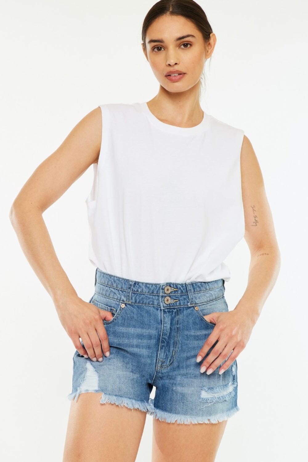 Kancan Full Size High Rise Raw Hem Denim Shorts - Sydney So Sweet