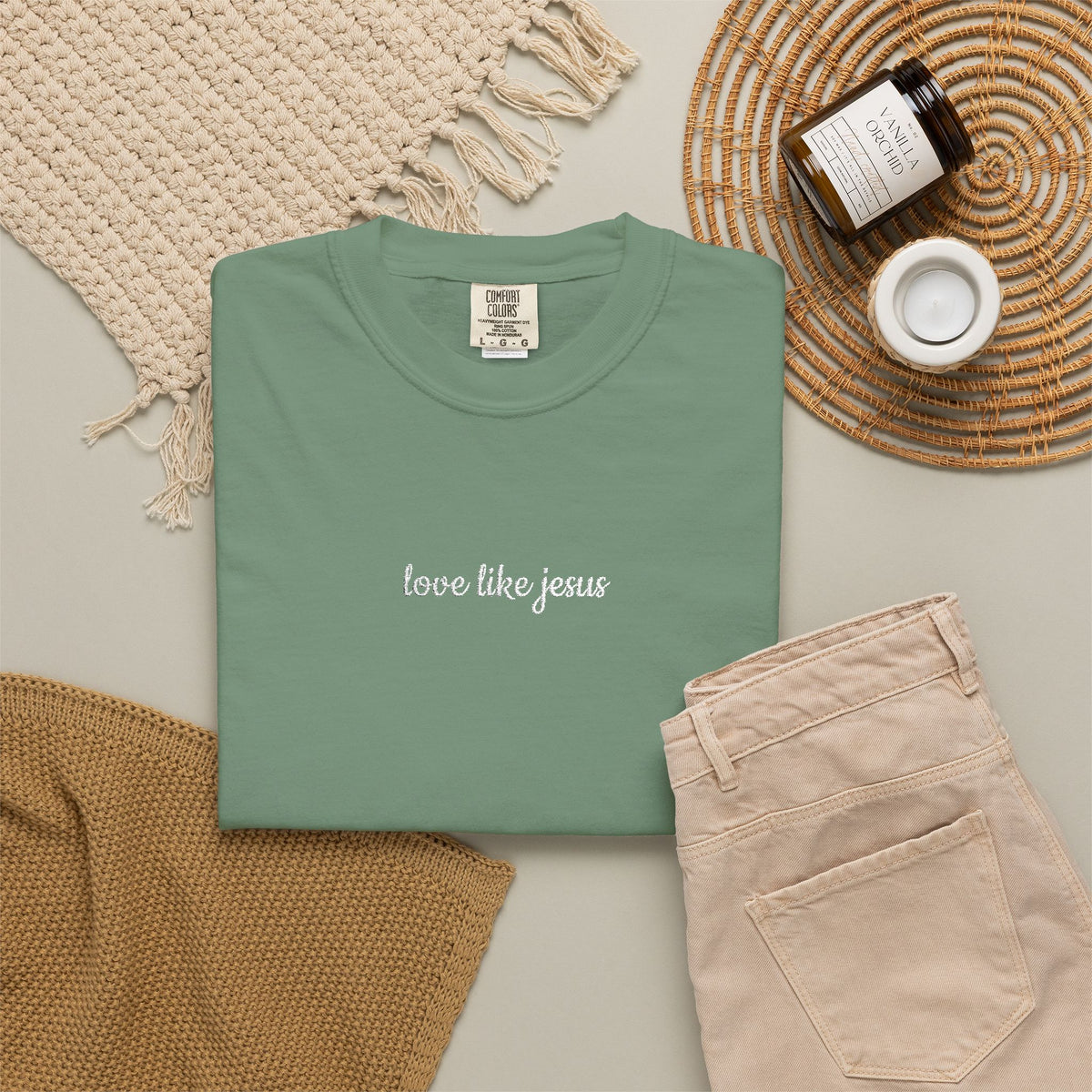 Love Like Jesus Embroidered Script Tee Christian T-Shirt