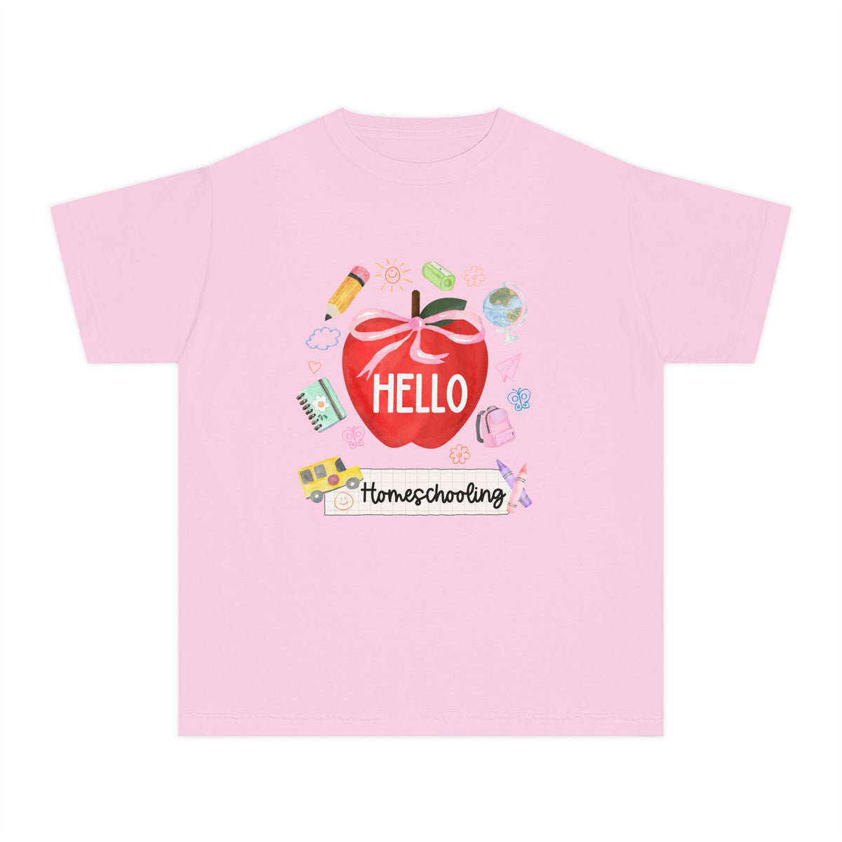Hello Homeschooling Preppy Coquette Apple Graphic Tee Back to School Homeschool Grade T-Shirt