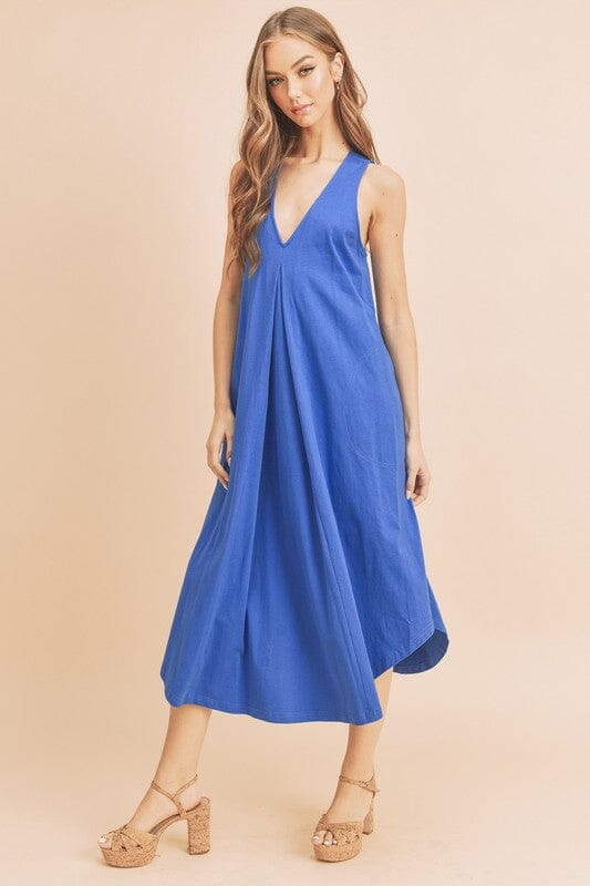 Aemi + Co Front Pleat Detail V-Neck Sleeveless Midi Dress - Sydney So Sweet