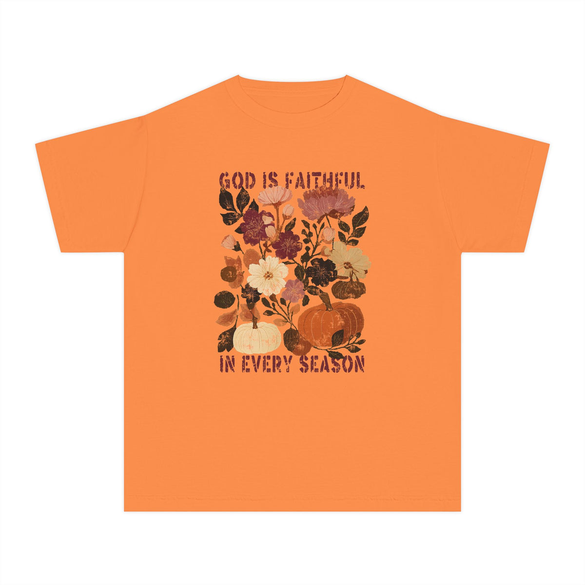 God is Faithful Floral Pumpkin T-Shirt Christian Distressed Fall Kids Graphic Tee