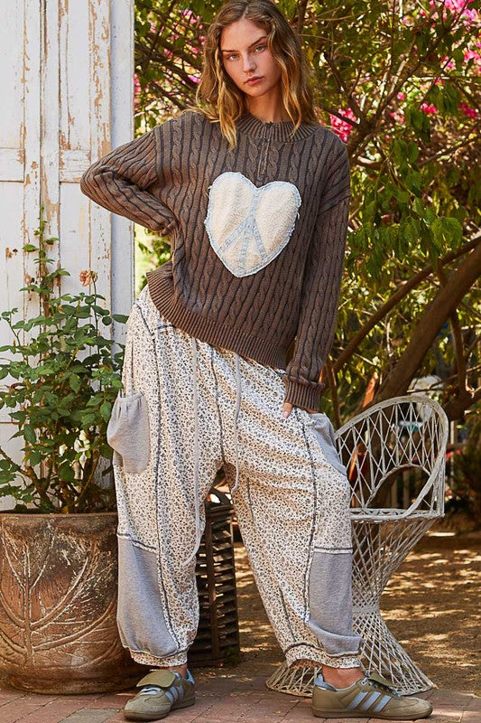 POL Cable-Knit Peace Patch Dropped Shoulder Sweater - Sydney So Sweet