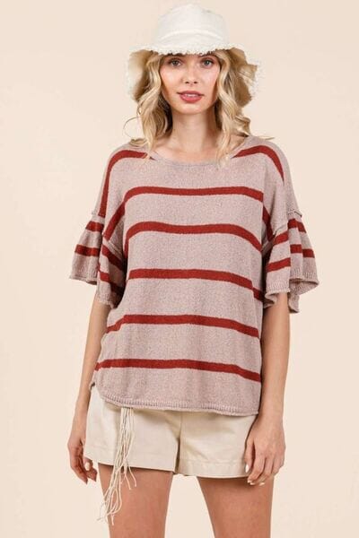 Mittoshop Striped Flounce Sleeve Knit Top - Sydney So Sweet