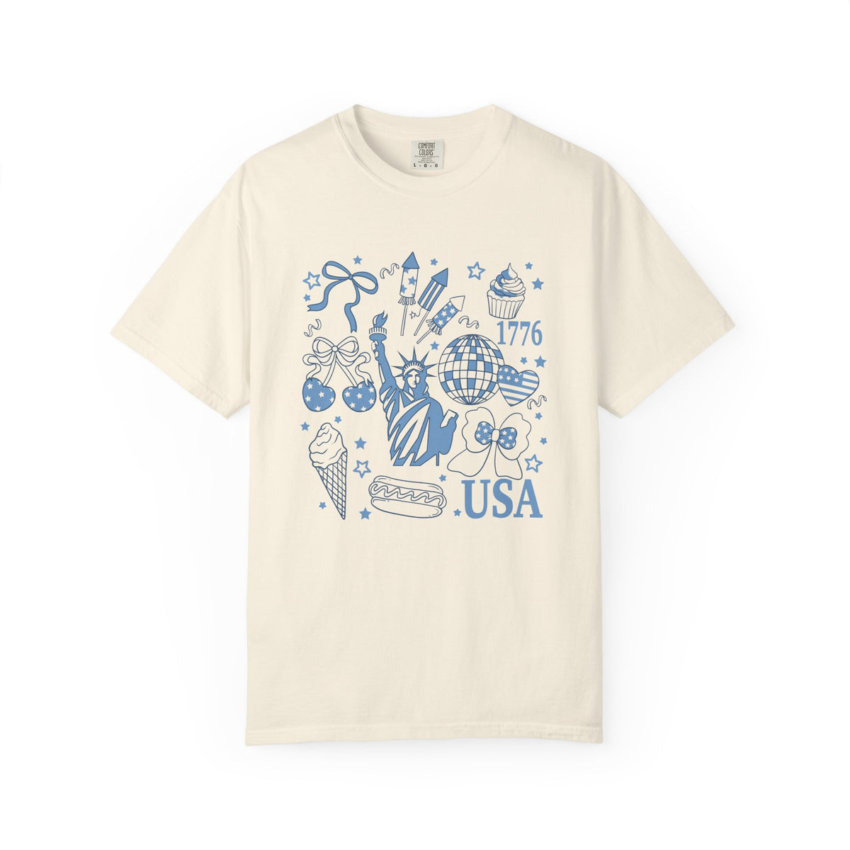 Patriotic Retro Doodles 4th of July Summer Unisex Comfort Colors Graphic T-Shirt - Sydney So Sweet