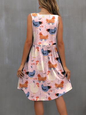Printed Round Neck Sleeveless Chicken Dress - Sydney So Sweet
