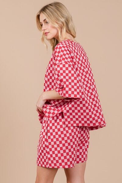 Ces Femme Checkered Round Neck Top and Shorts Set - Sydney So Sweet