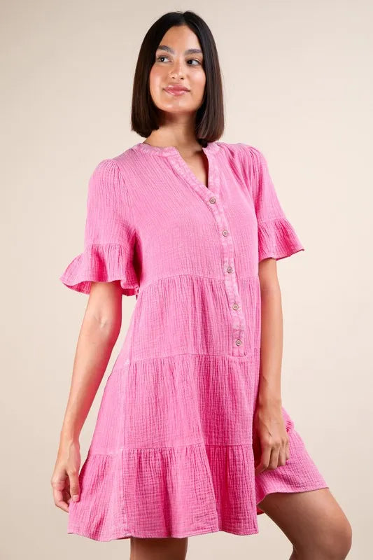 VERY J Plus Size Mineral Washed Woven Mini Dress - Sydney So Sweet